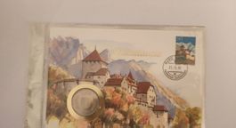 Liechtenstein Gedenkbriefmarke mit 5 Franken Münze neu