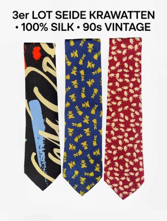 3er Lot 100% Seiden Krawatten Motiv Teddy-Bären-Schwein