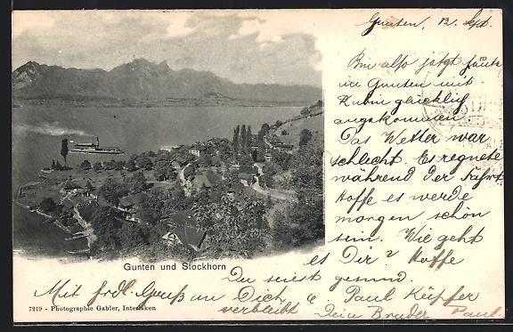 Ansichtskarten: AK Stockhorn, Panorama mit Dampfer, 1902 – Gebraucht aus Berlin von bartko-reher