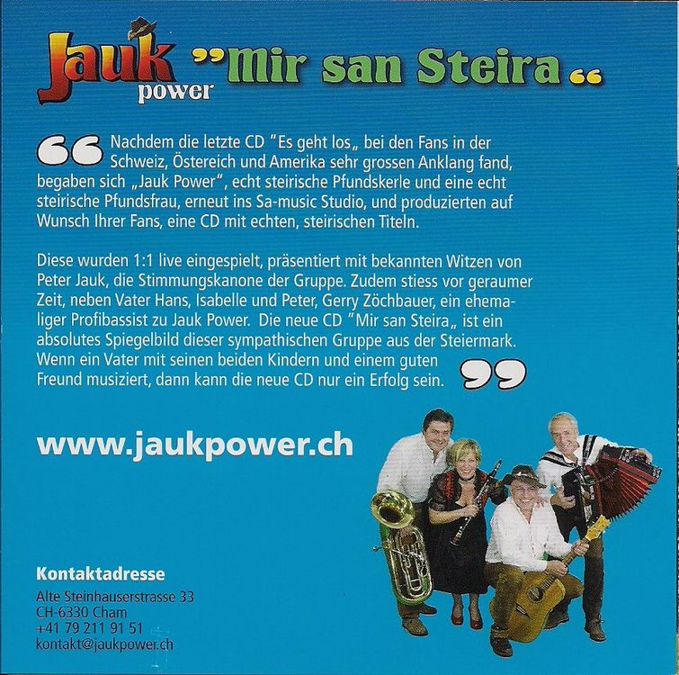 CD: CD Jauk Power - Mir san Steira - Steirische Volksmusik – Nuovo (secondo la descrizione) da Wuerenlos venduto da Zoechi 3