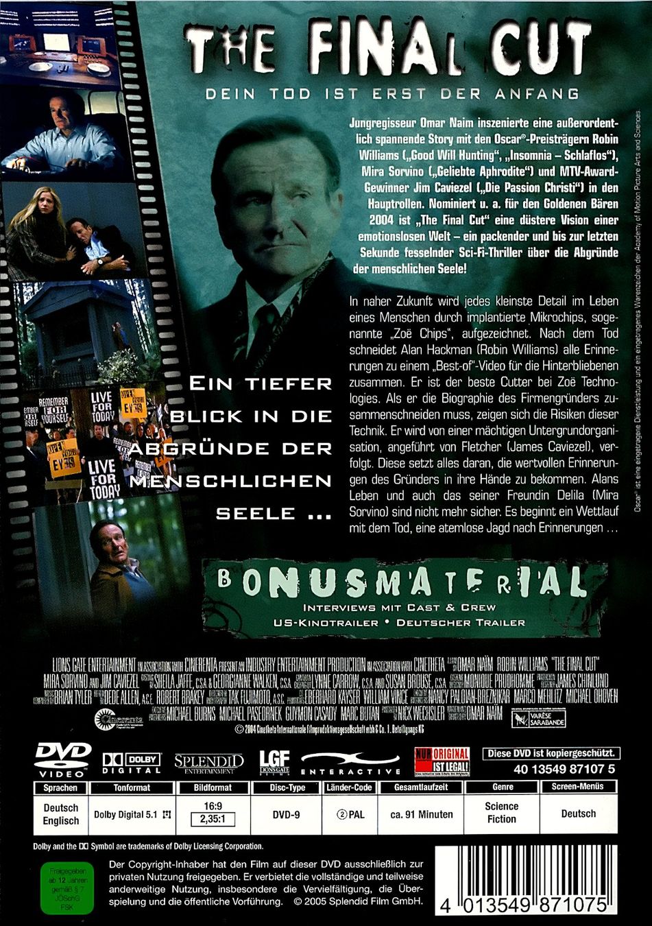 Tutti i DVDs: The Final Cut. Robin Williams (DVD) 2004 – Usato da Schmitten FR venduto da Frank_Anders_S48 1