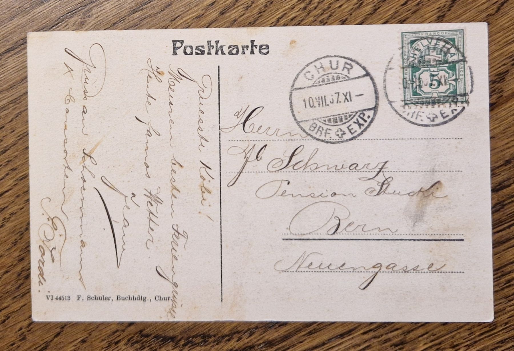 Cartoline postali: Chur 1907 an Jaques Schwarz, Neuengasse Bern – Usato da Ebikon venduto da Donar50 1