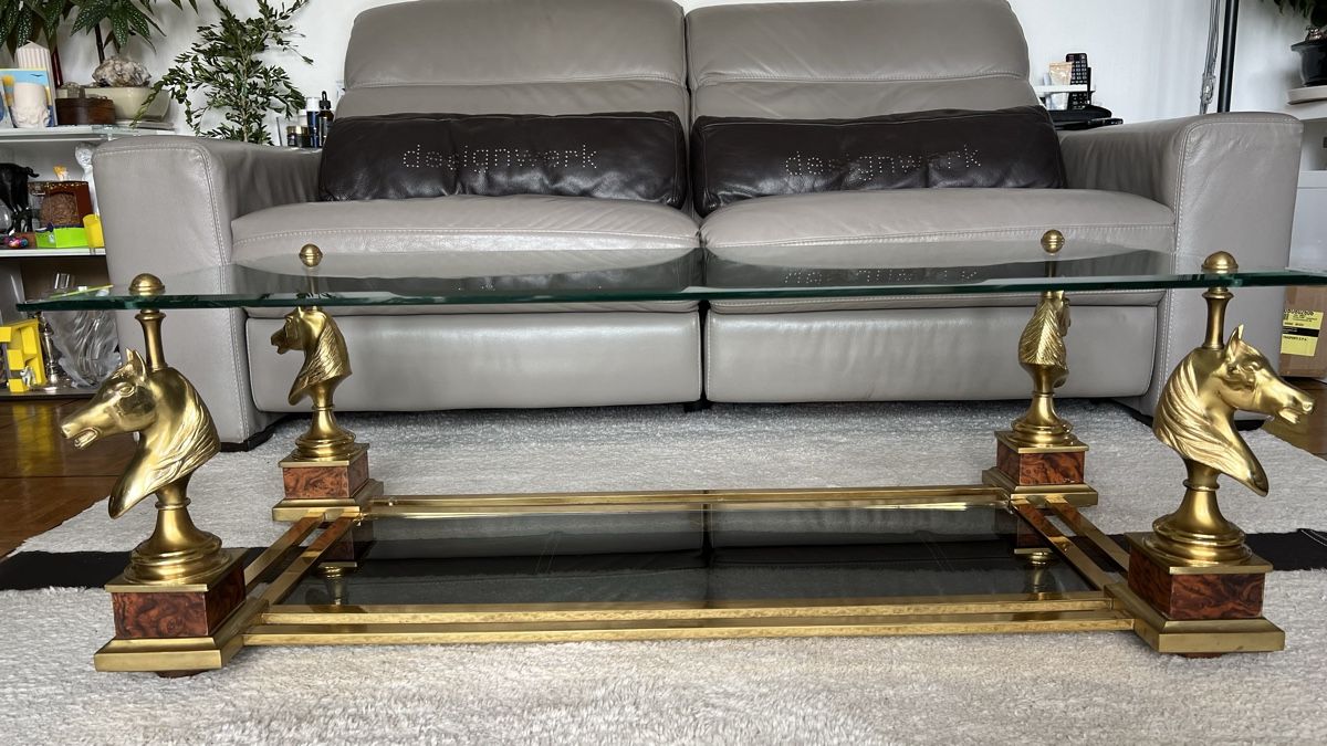 Tische: Table Basse Cheval en Bronze Doré de Maison Charles, 1970s – Gebraucht aus Nyon von stylevintage79 1