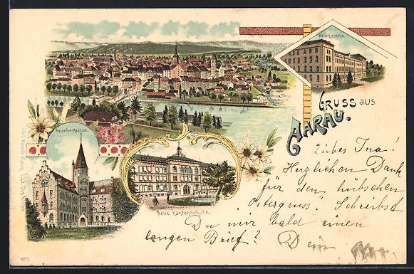 Cartoline postali: Litho Aarau, Ortsansicht, Neue Kaserne,  – Usato da Berlin venduto da bartko-reher