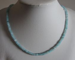 NEU: Aquamarin facettiert Kette Collier Edelsteinkette