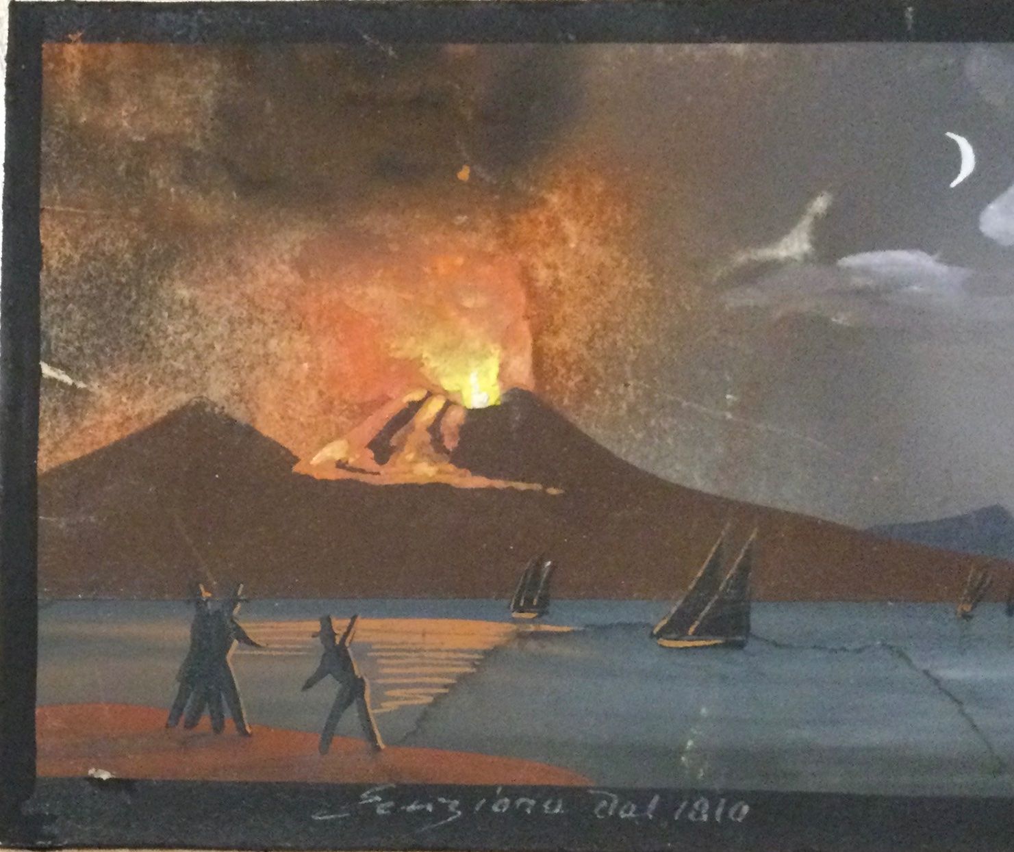 Gemälde: Antike Napoli Vulkan Gouache Gemälde – Gebraucht aus Root von  3