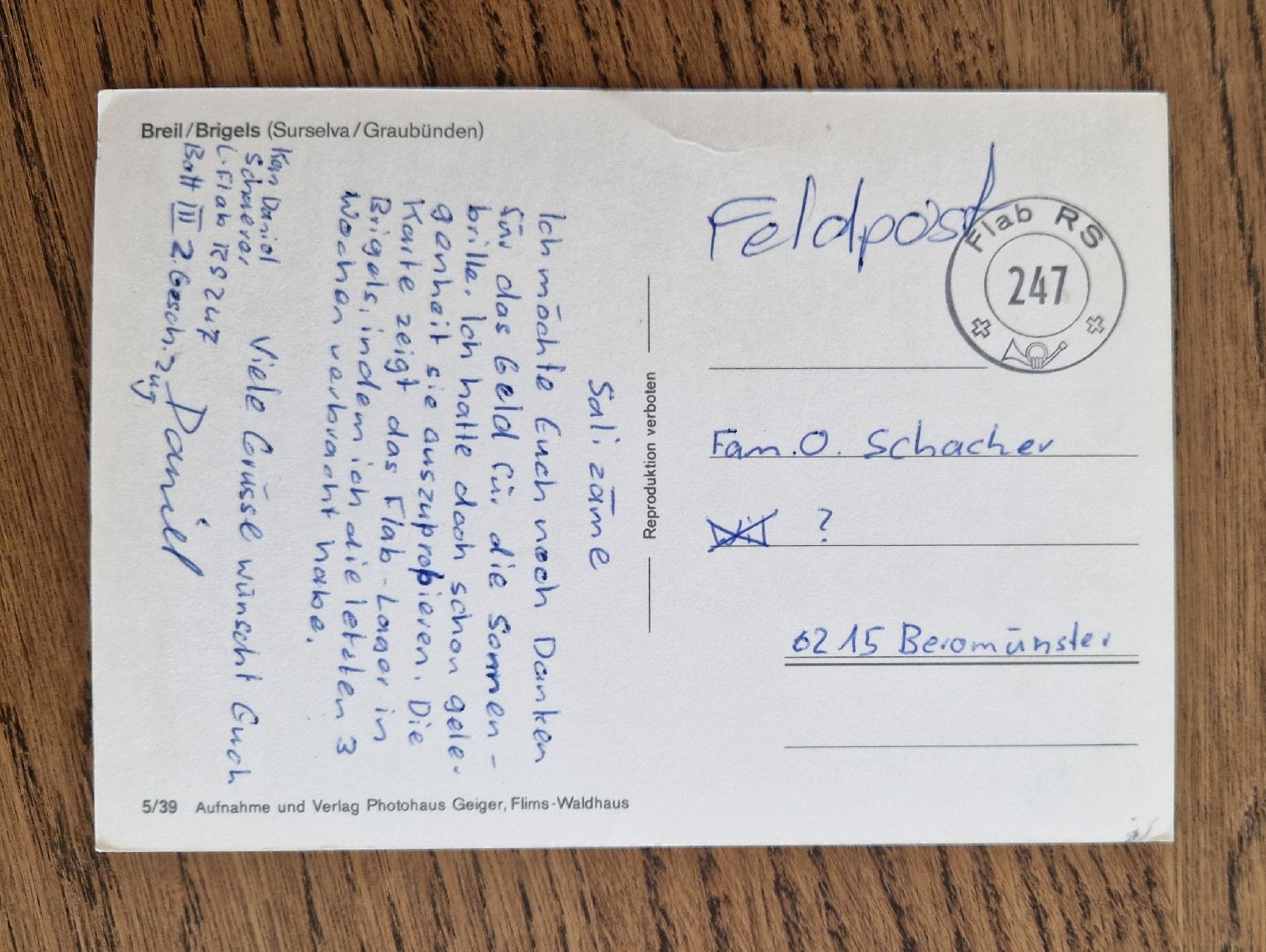 Cartoline postali: Brigels/Breil, Feldpost – Usato da Ebikon venduto da Donar50 1