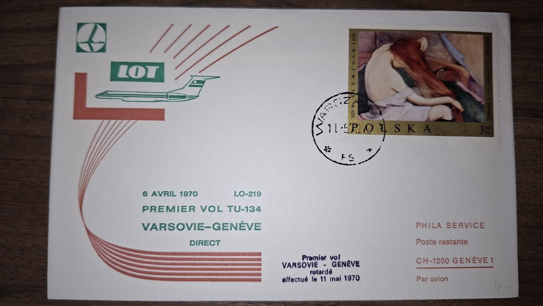 Tutti i francobolli: LOT Varsovie - Geneve 06.04.1970 – Usato da Balgach venduto da SIMEON27