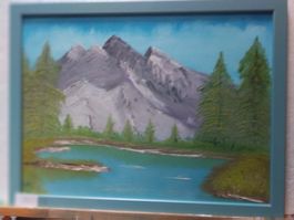 Oelgemälde 33cm x 43 Kunststoffrwechselahmen  Bergsee