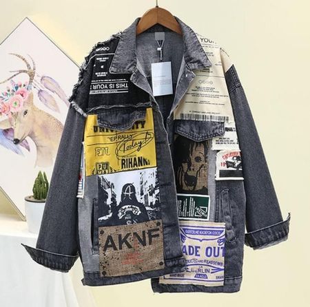 Veste en jean patchwork unique - look tendance automne!