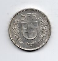 (830) Schweiz, 5 Franken 1931, 10* über Kopf, hübsch