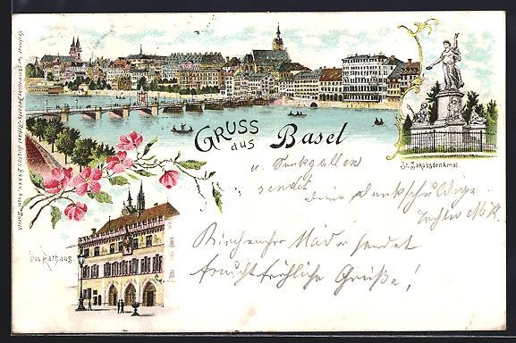 Ansichtskarten: Litho Basel, Teilansicht, St. Jakobsdenk – Gebraucht aus Berlin von bartko-reher