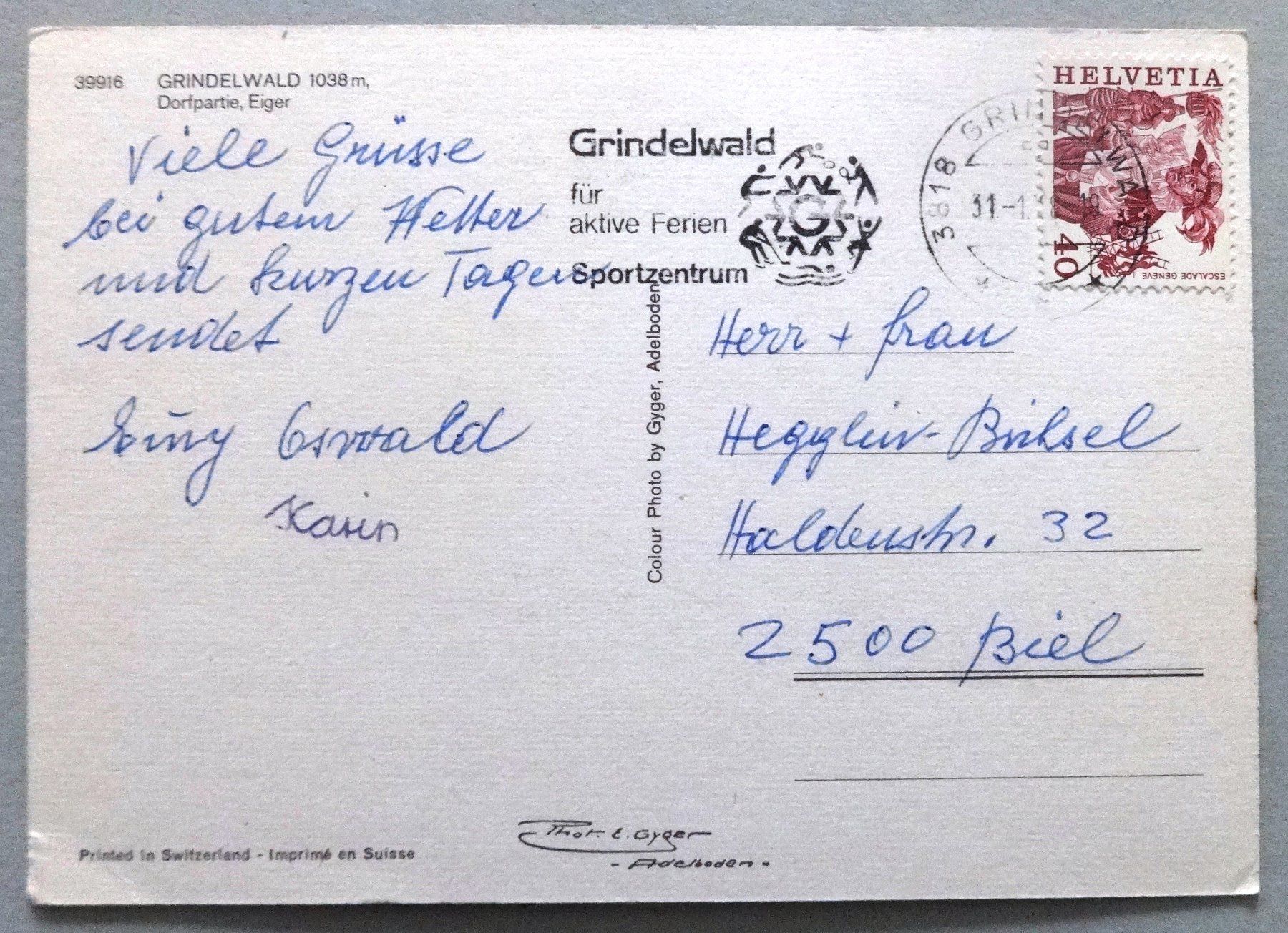Ansichtskarten: Grindelwald, Dorfpartie, Eiger – Gebraucht aus Fétigny von Billy2miny 1