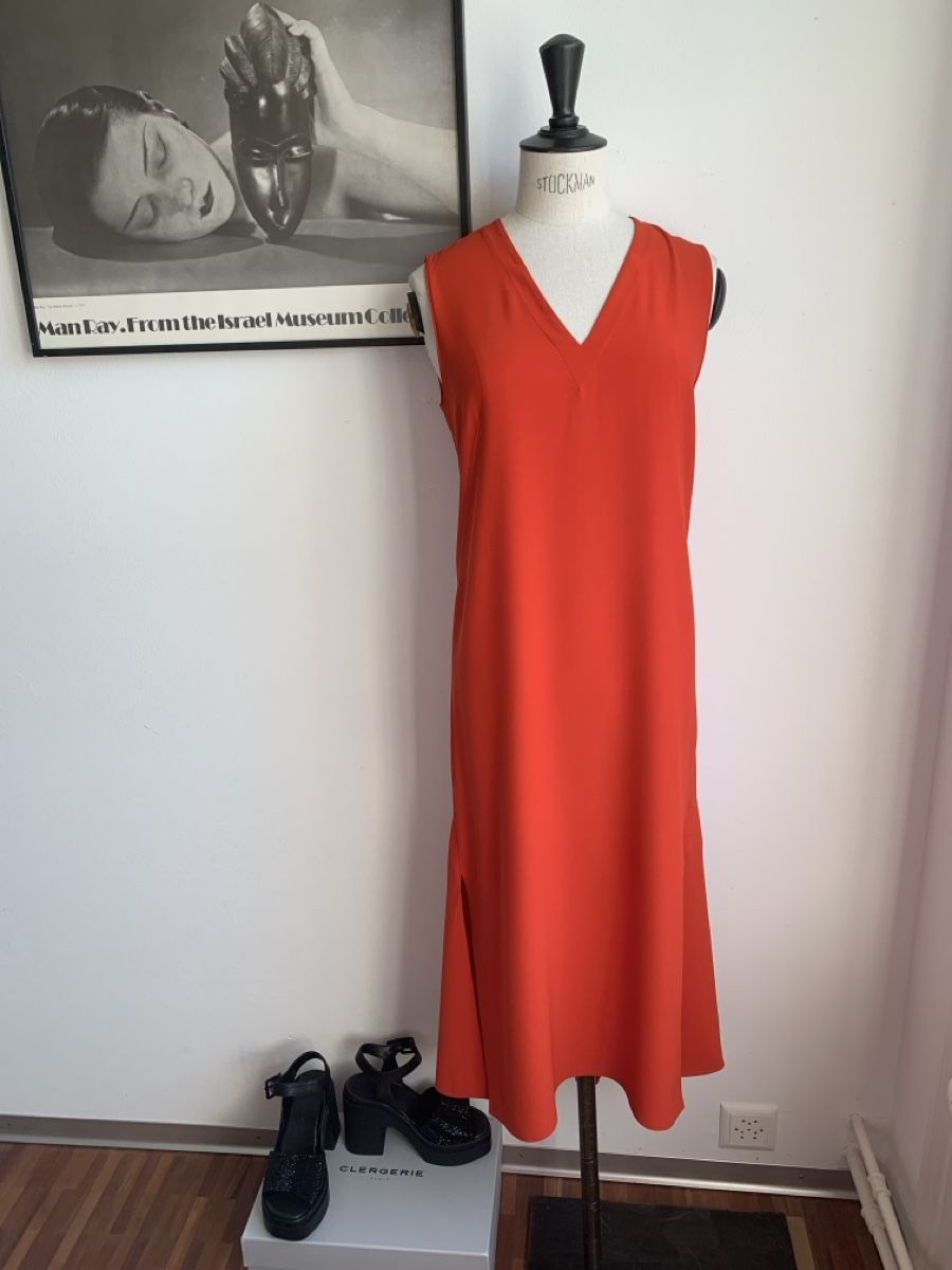 Akris Vestiti: AKRIS: Elegantes,  langes, rot-oranges Sommer-Kleid, 34 – Nuovo (secondo la descrizione) da Luzern venduto da paulablue