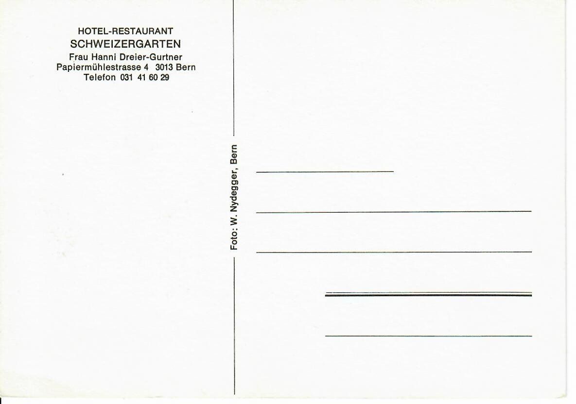 Cartoline postali: Hotel Restaurant  Schweizergarten - Bern – Usato da Hochdorf venduto da Ziegel-16 1