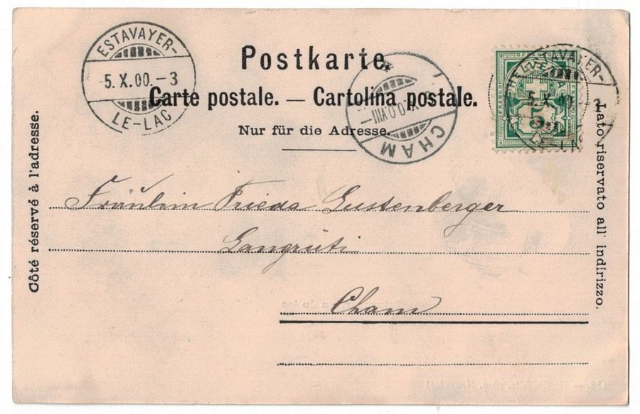 Ansichtskarten: Estavayer, vu du lac, circulée 1900 – Gebraucht aus Frauenfeld von POML 1