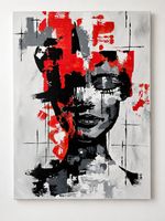 Abstraktes Portrait Bild auf Leinwand rot schwarz grau