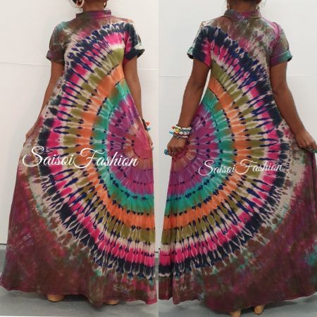 Batik Handgefärbt Boho Sommer100%Baumwolle Maxikleid XS-L