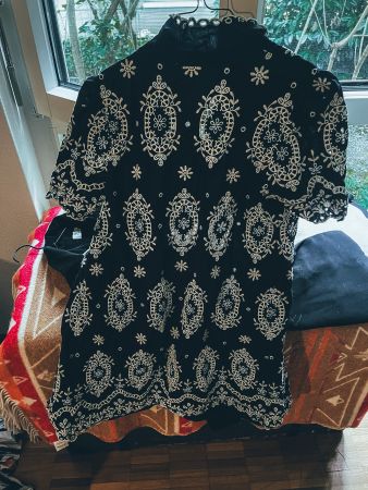 Sézane Hemdblusenkleid nachtblau Lochstickerei Gr. 36 / S