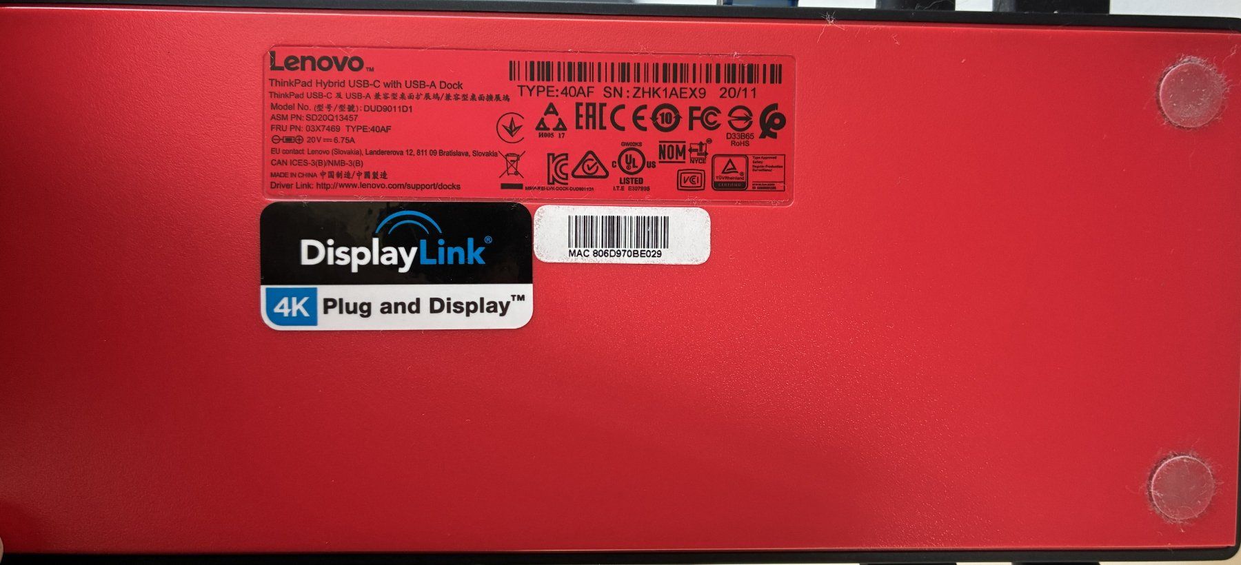 Lenovo Dockingstation: Lenovo Thinkpad Hybrid USB-C/A Dock 40AF – Gebraucht aus  von  3