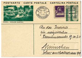1931 Bildpostkarte Nr. 128-010 BASEL ZOO, nach München