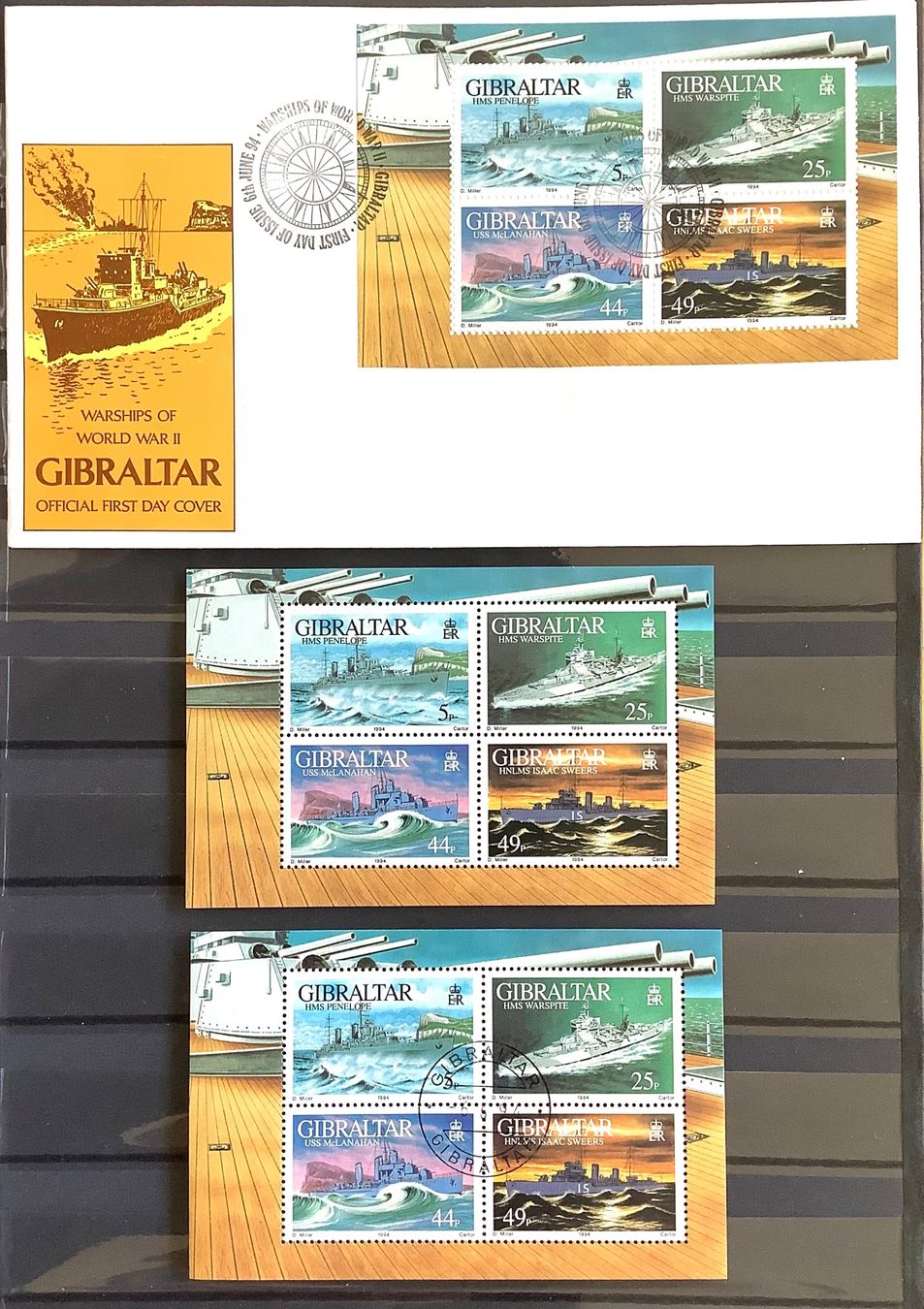 Alle Briefmarken: 1994 Gibraltar - Kriegsschiffe II Weltkrieg FDC + Blocks ** – Neu (gemäss Beschreibung) aus Liestal von Skunk02