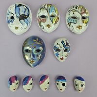 10x Brosche / Maske / Deko, Fasnacht / Karneval, Blau / Bunt