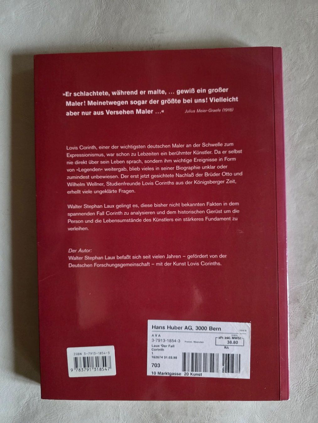 Libri: Walter Stephan Laux - Der Fall Corinth - 1997 – Usato da Walterswil BE venduto da Lonitti 4