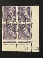 Timbre France 40 centimes Mercure 1939 lot de 4 timbres