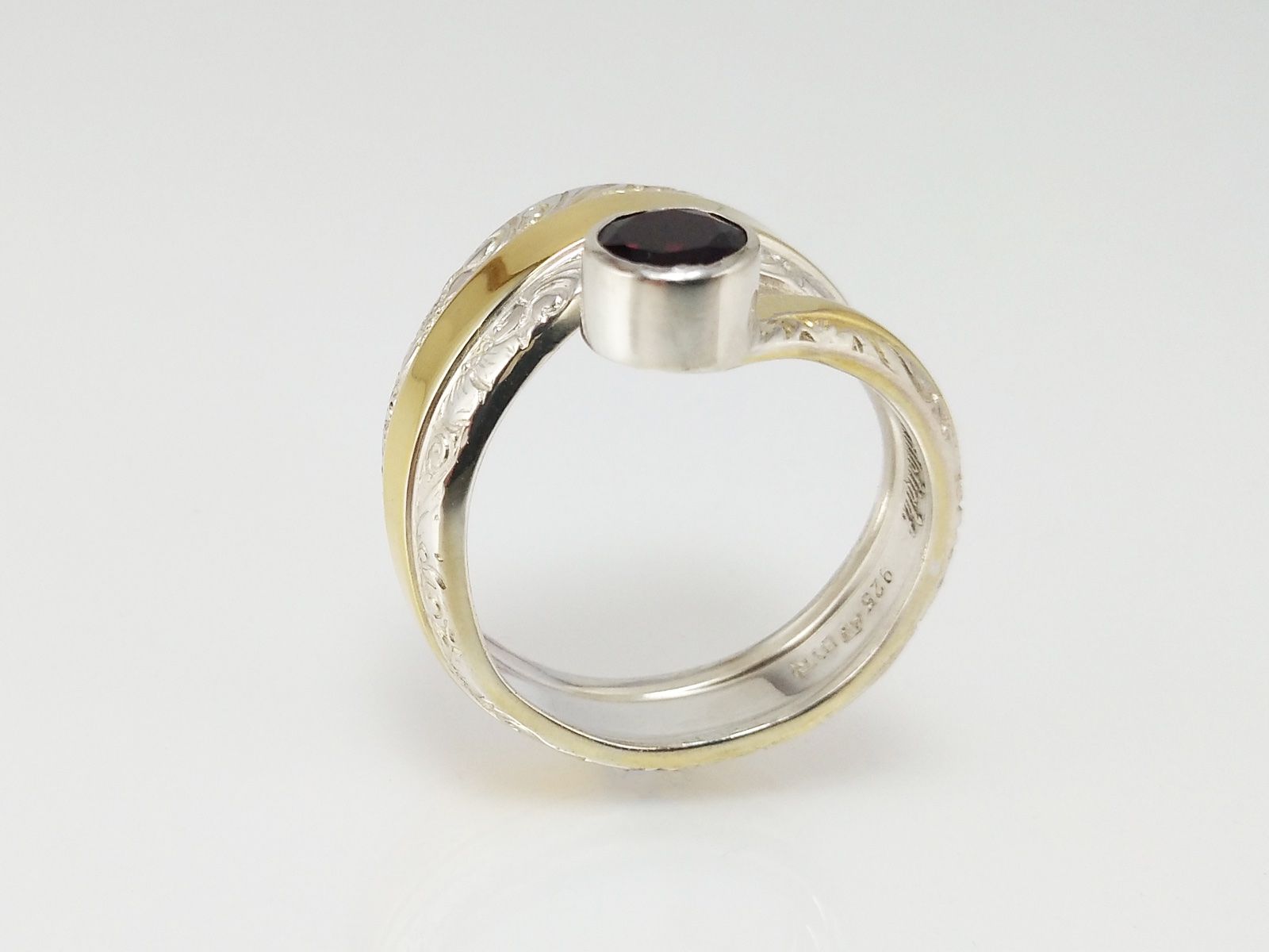 Anelli: Offener Jugendstil Silberring (teilvergoldet) mit Granat – Nuovo e nell'imballaggio originale da Meilen venduto da Byrd-bijoux 4