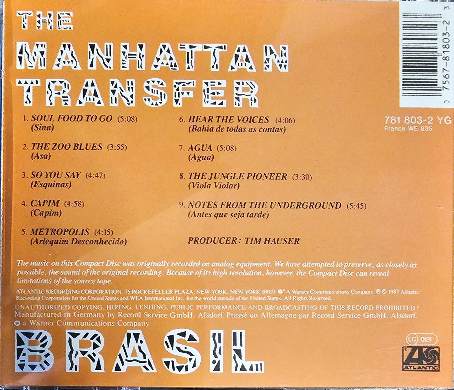 CD: The Manhattan Transfer – Brasil – Usato da Wahlen b. Laufen venduto da Cg10 1
