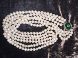 👑 3 rows Salt Water White Pearls Necklace Opera Length 60cm