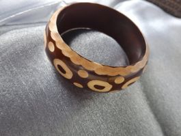 Vintage Holz Armreif geschnitzt, 3cm breit Gr. L-XL / 70 mm