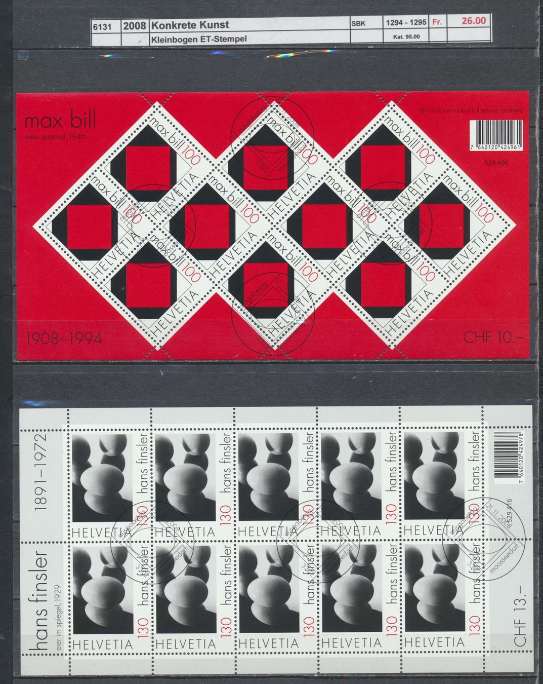 Tous les timbres: 2008 "Konkrete Kunst", Kleinbogen, ET - Stempel – D'occasion à Winterthur par Zupogeru
