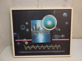 Retro Gemälde NY, Space-Design, 80er Jahre Stil, Unikat!