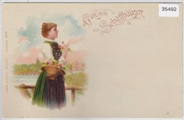 Gruss aus Schaffhausen - Costume Tracht - Litho