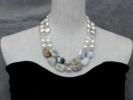 Weiss Opal Perlen Halskette Collier Opale Perle blanche