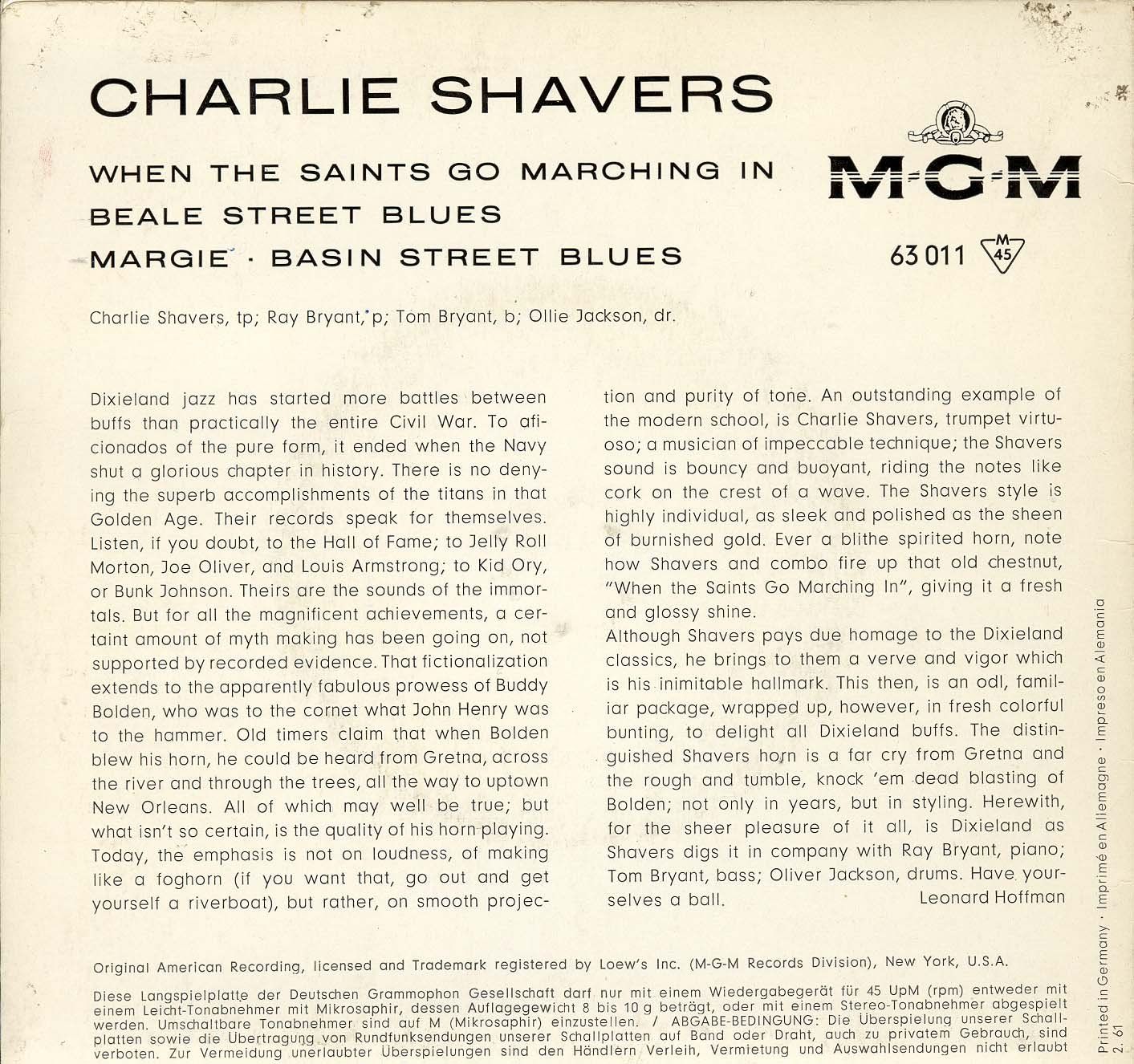 Schallplatten: Jazz-EP: Charlie Shavers (MGM) – Gebraucht aus Hochfelden von mue_lhm9 3