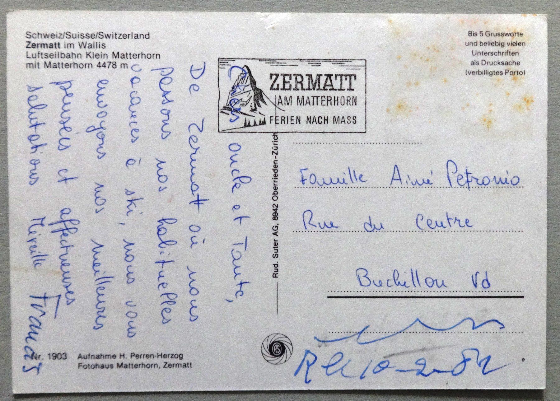 Cartes postales: Zermatt, Luftseilbahn Kl. Matterhorn – Défectueux à Fétigny par Billy2miny 1