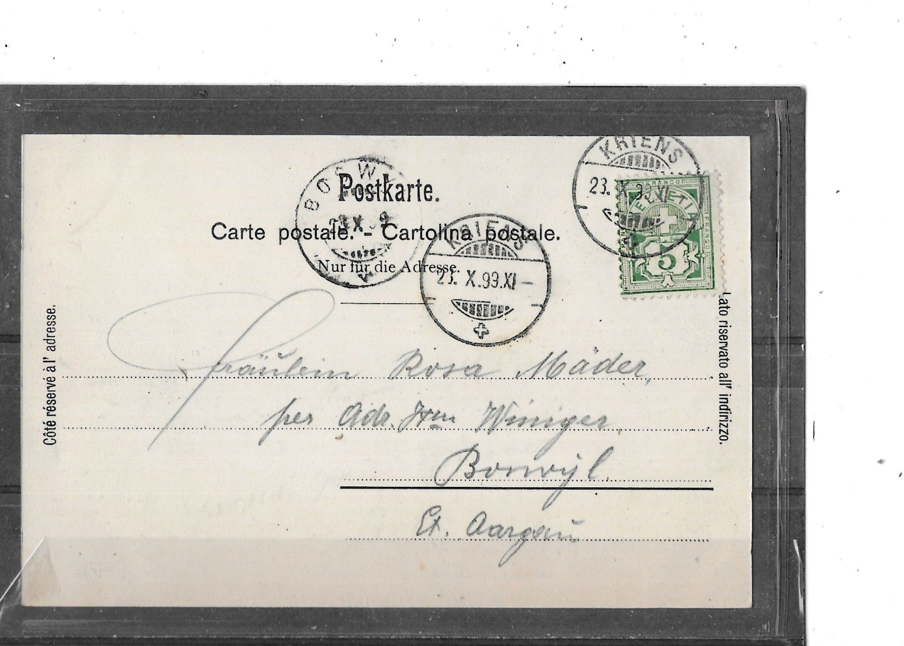 Cartoline postali: LU Gruss aus Kriens 1899 – Usato da Schocherswil venduto da Wilare 1
