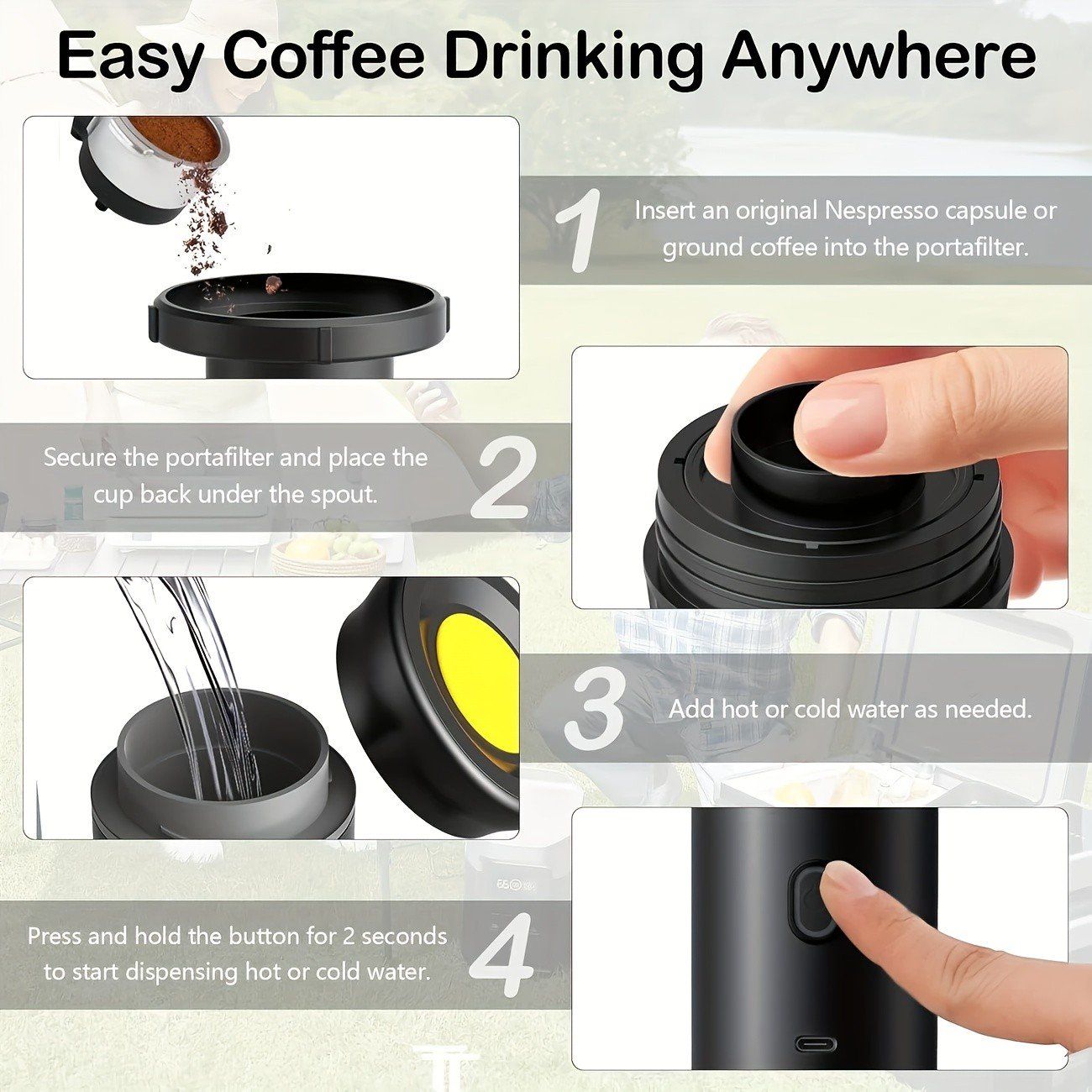 Macchine per caffè & Macchine per espresso: Kaffeemaschine tragbar Espressomaschine Akku USB Kaffeepad – Nuovo e nell'imballaggio originale da Genève venduto da Top-Trend 7