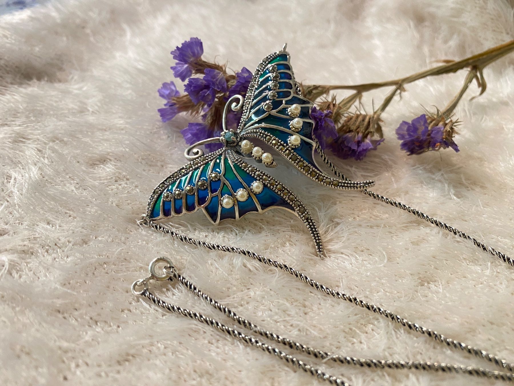 Catenine: Halskette Libelle 925 Sterling Silver mit Smaragd u Perlen – Nuovo (secondo la descrizione) da Zürich venduto da LIBELLA13 3