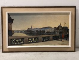 H. Baumgartner (1972) – Basel Rheinansicht, grosses gerahmte
