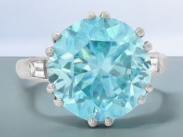 Art Deco natürlicher Blauer Zircon Diamant Ring Platin
