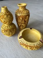 Chinesisches Vasen-Set, filigran geschnitzt, antik