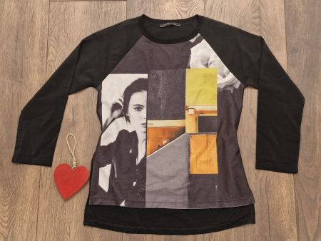 Baumwoll Zara Langarmshirt Motivdruck schwarz Gr S neuwertig