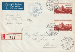 Flugpost Brief-Zürich-Bern 1943 Einschreiben