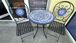 Metall Bistrotisch mit 2 Stuehlen Mosaik Verzierun