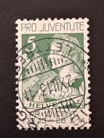 Timbre Pro Juventute 5 ct vert Helvetica oblitéré 1914