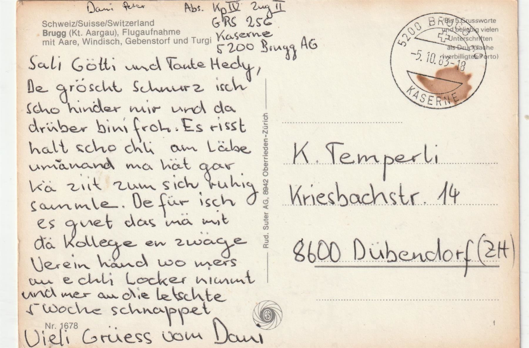 Cartoline postali: Brugg Flugaufnahme um 1983 – Usato da Lumbrein venduto da made02 1